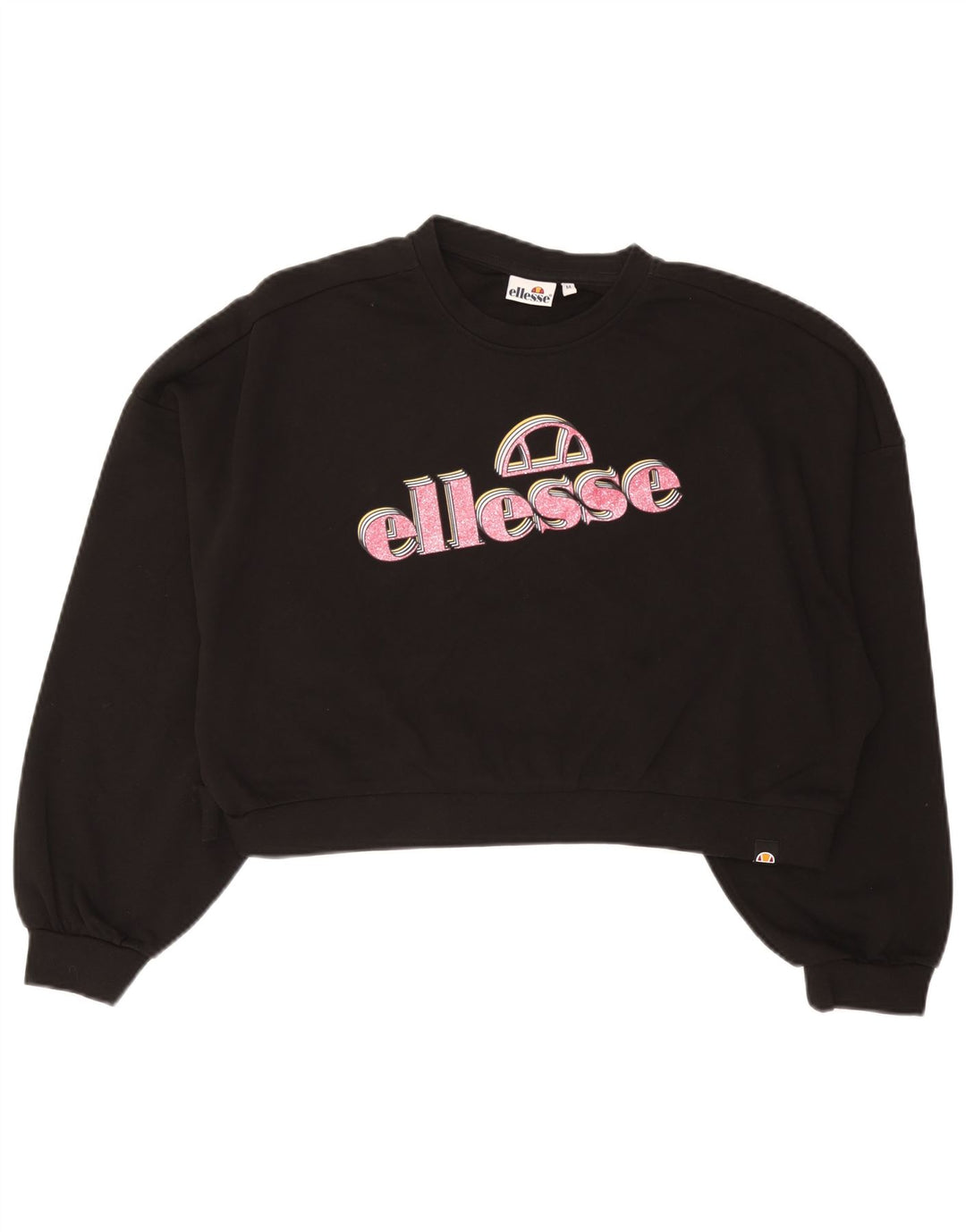 Ellesse Γυναικείο Crop Γραφικό Φούτερ Jumper UK 14 Medium Black