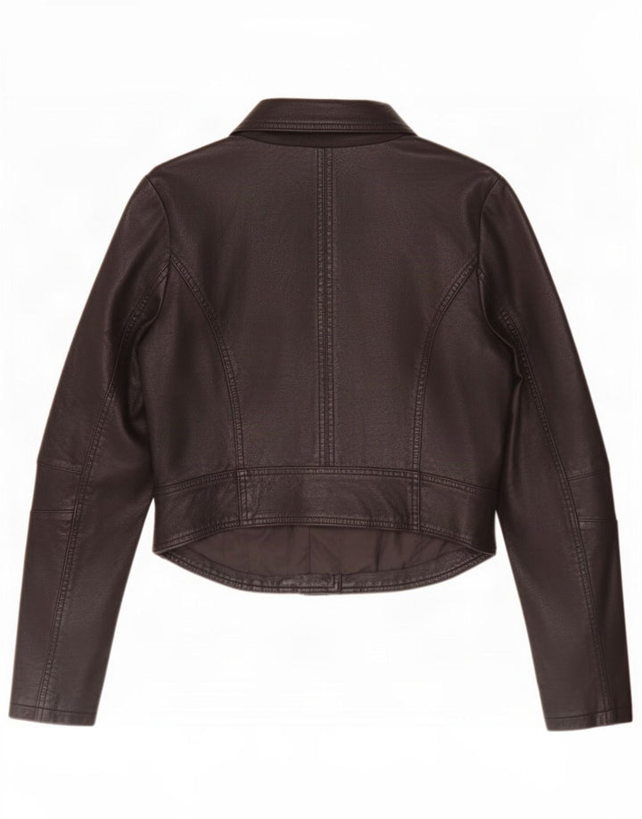 Urban Bliss Womens Crop Leather Biker Jacket UK 12 Medium Black