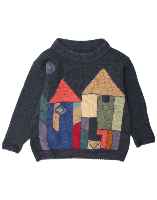 Vintage γυναικείο πουλόβερ με λαιμό σκάφος UK 16 Large Grey Colourblock