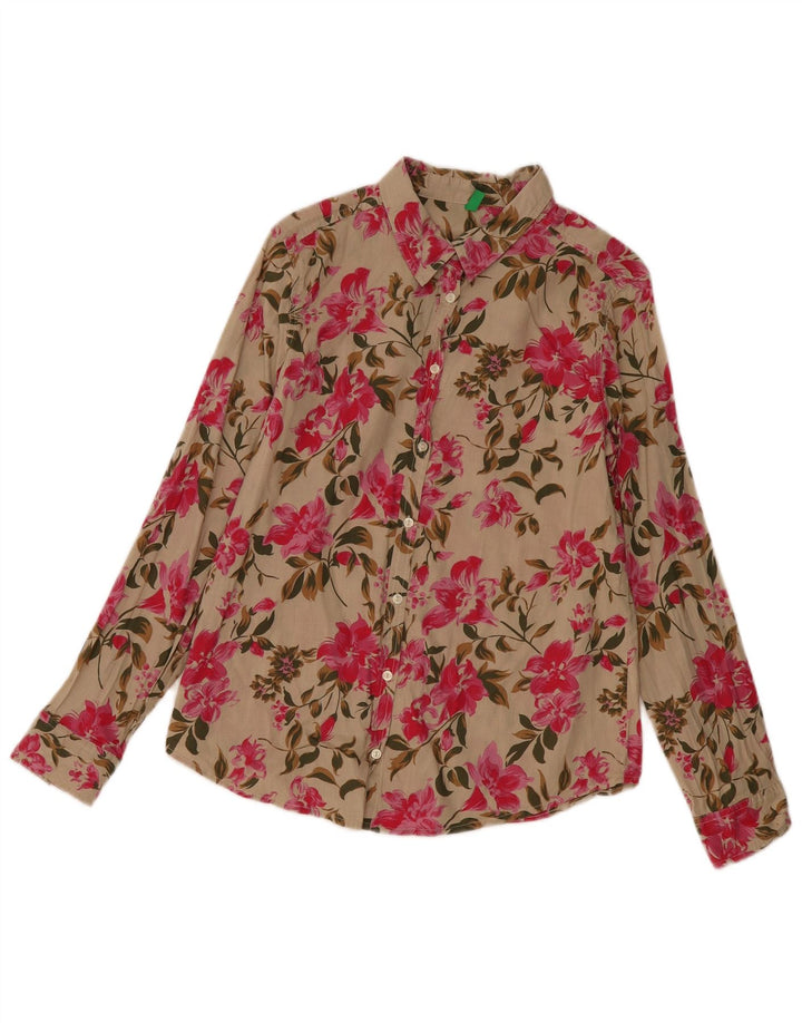 Γυναικείο πουκάμισο Benetton UK 14 Medium Beige Floral Βαμβακερό