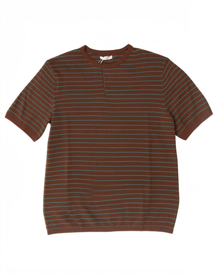 Zara Ανδρικό T-Shirt Top Βαμβακερό μεσαίο καφέ ριγέ