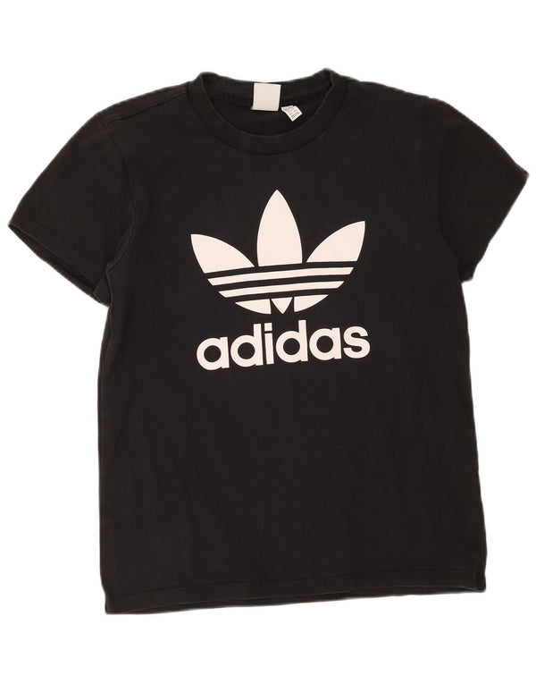 Γυναικείο γραφικό T-Shirt Adidas Top UK 8 Small μαύρο βαμβακερό
