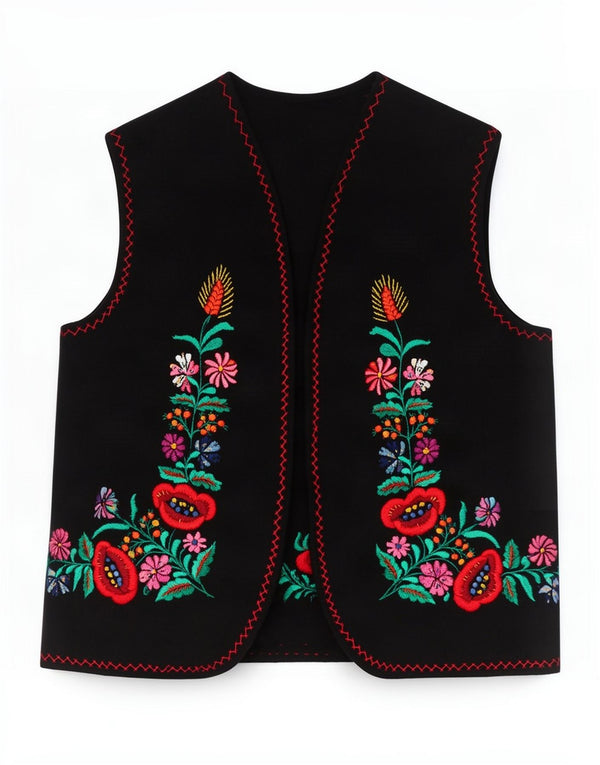 Vintage γυναικείο γιλέκο UK 12 Medium Black Floral