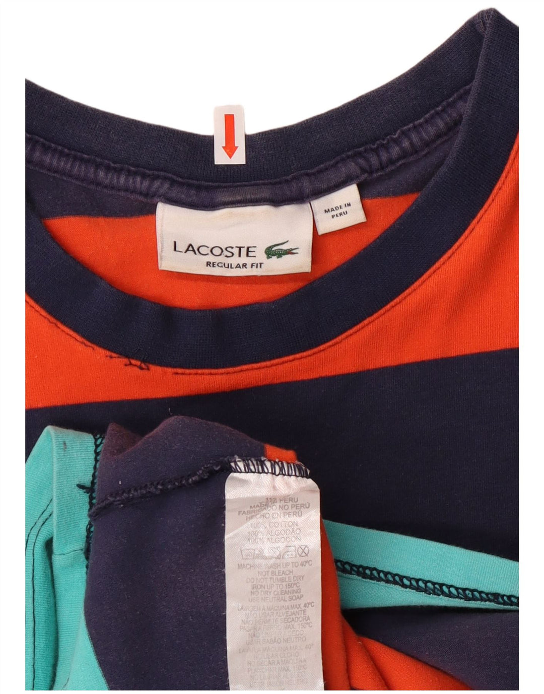 Γυναικείο γραφικό μπλουζάκι Lacoste τοπ UK 14 μεσαίου χρώματος ριγέ