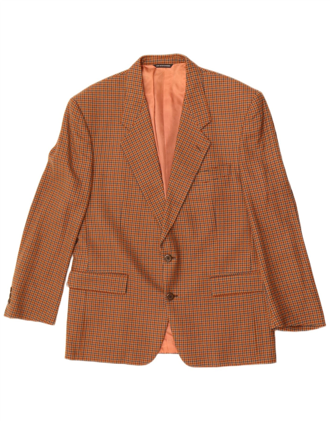 Vintage Ανδρικό σακάκι 2 κουμπιών UK 38 Μαλλί Houndstooth μεσαίου καφέ