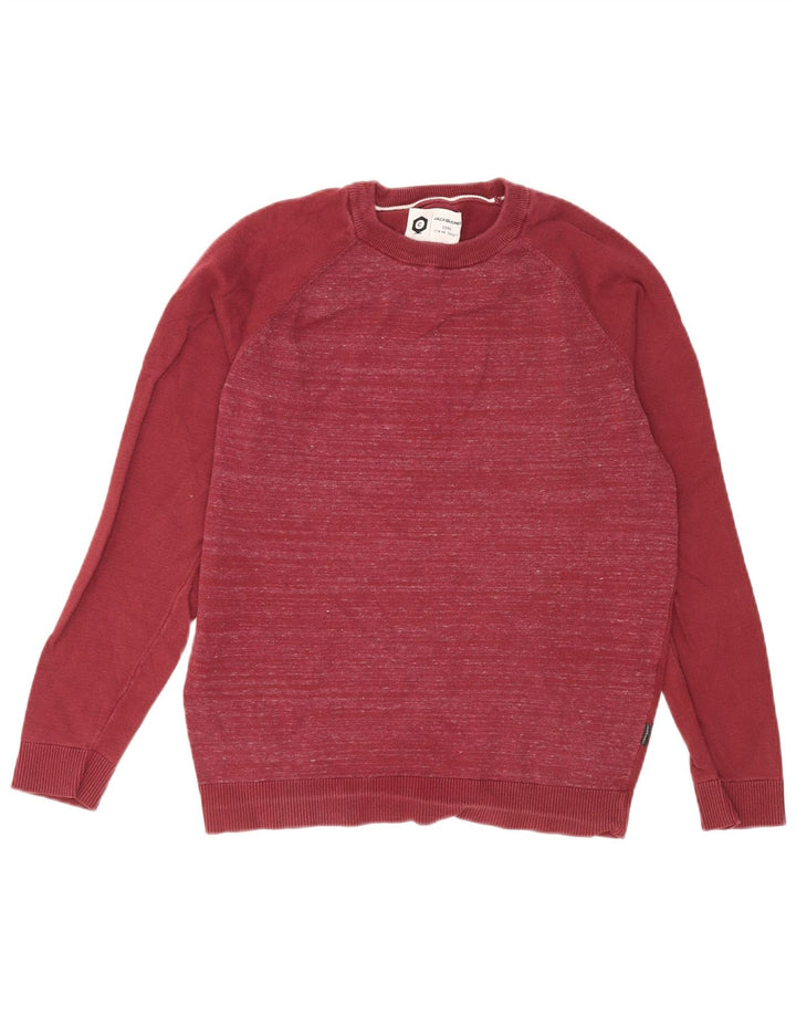Jack & Jones Ανδρικό πουλόβερ με λαιμόκοψη, μεσαίο κόκκινο βαμβακερό