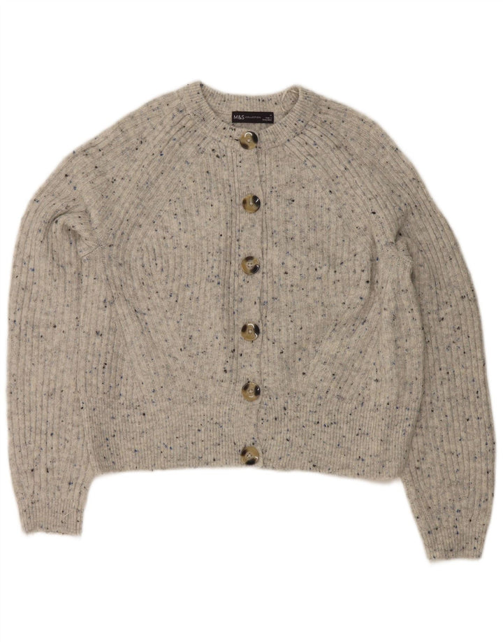 Marks & Spencer Γυναικείο πουλόβερ Crop Cardigan UK 14 Medium Grey Flecked