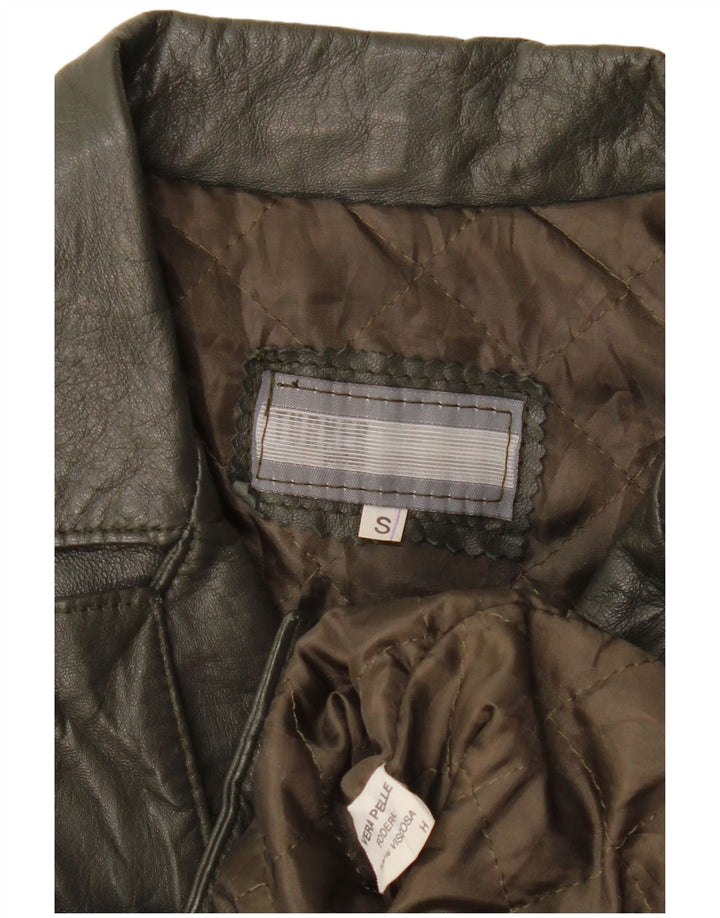Vintage γυναικείο δερμάτινο μπουφάν UK 10 Small Khaki Leather