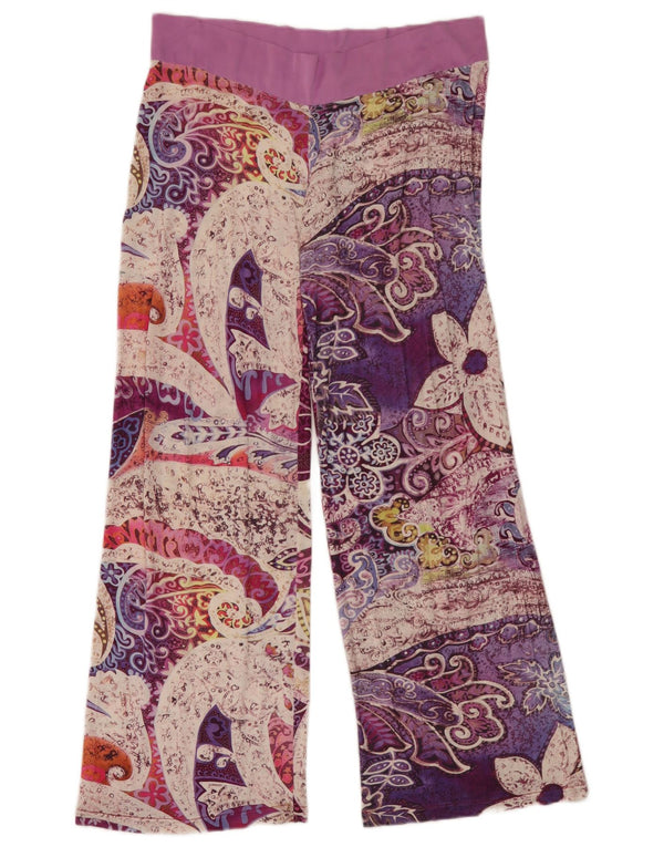 Vintage γυναικείο φαρδύ παντελόνι UK 12 Medium W32 L30 Purple Paisley