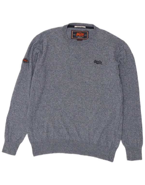 Superdry Ανδρικό πουλόβερ με λαιμόκοψη 2XL Μπλε ναυτικό βαμβακερό