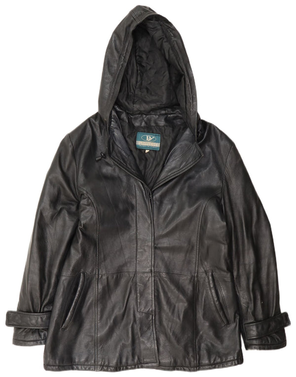 Pellitalia Γυναικείο Δερμάτινο Μπουφάν UK 18 XL Μαύρο με κουκούλα