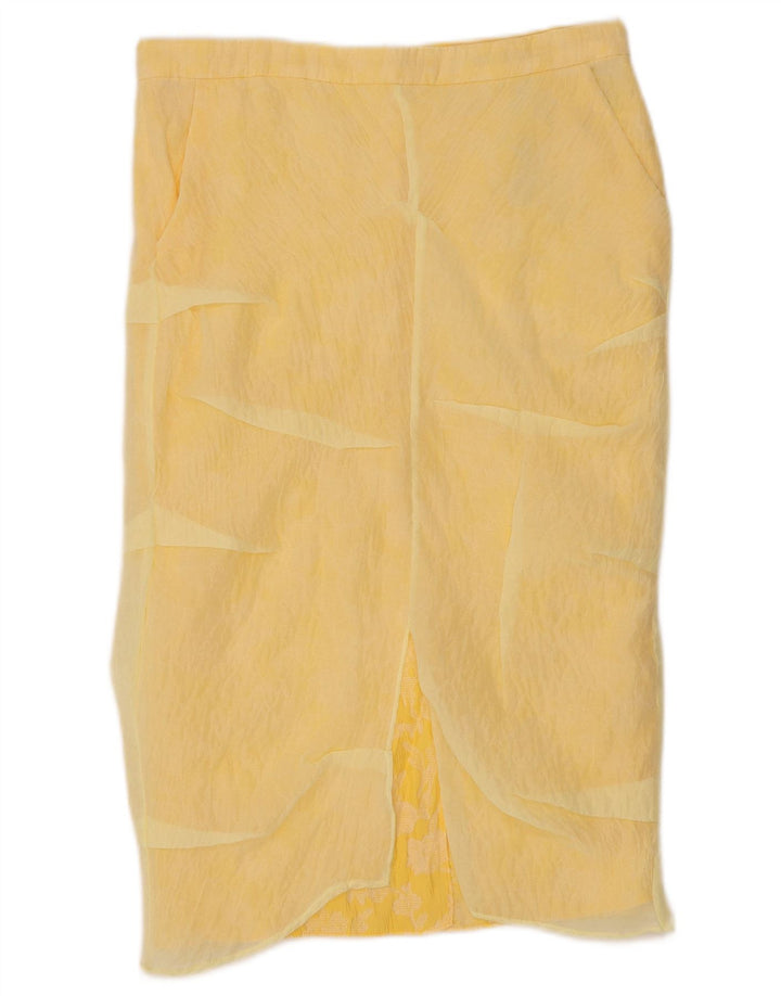 Zara Γυναικεία Midi Φούστα Small W30 Yellow Polyamide