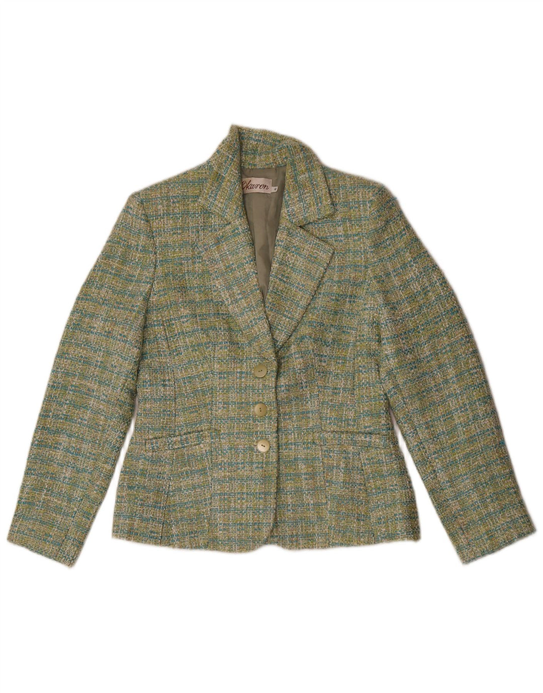 Vintage γυναικείο σακάκι 3 κουμπιών IT 40 Small Green Check Polyester