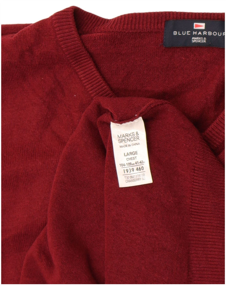 Marks & Spencer Ανδρικό πουλόβερ με λαιμόκοψη με λαιμόκοψη μεγάλο κόκκινο ακρυλικό