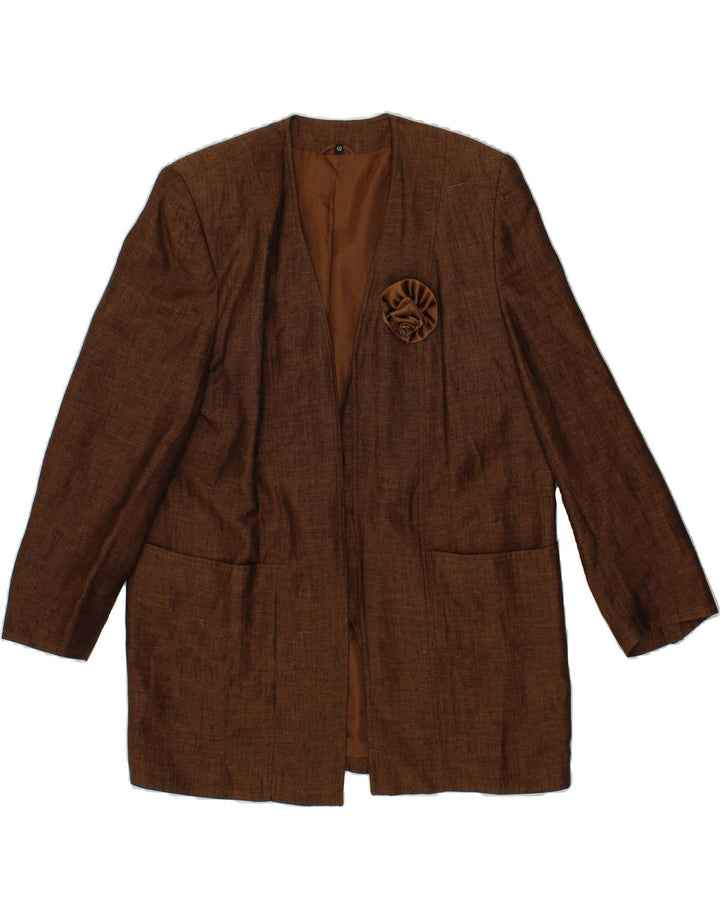 MADELEINE Womens Open Blazer Jacket EU 40 Medium Brown Linen Vintage Madeleine and Second-Hand Madeleine from Messina Hembry 