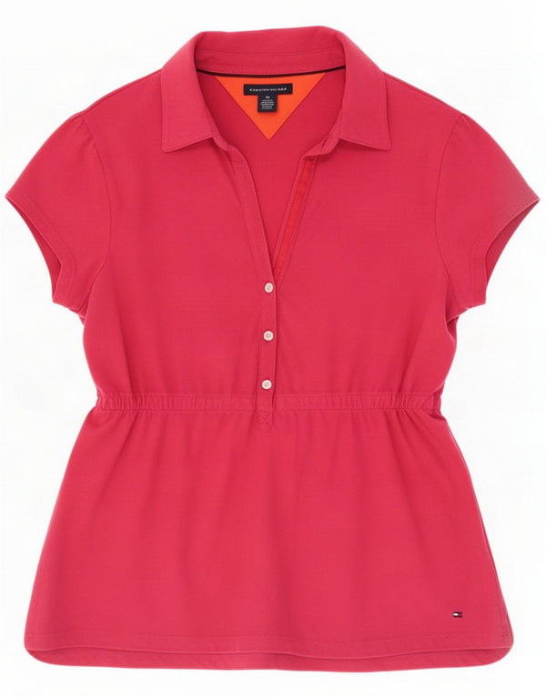 Tommy Hilfiger γυναικείο μπλουζάκι πόλο UK 12 Medium Pink Cotton