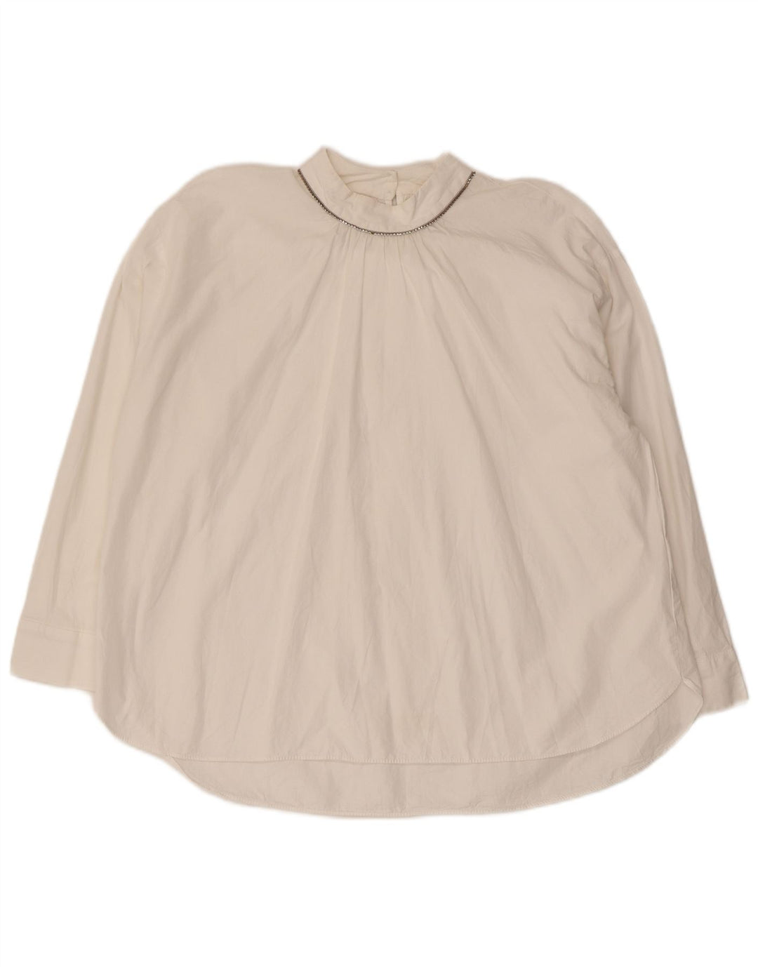 Γυναικεία μακρυμάνικη μπλούζα ZARA Oversized UK 6 XS Λευκό βαμβακερό