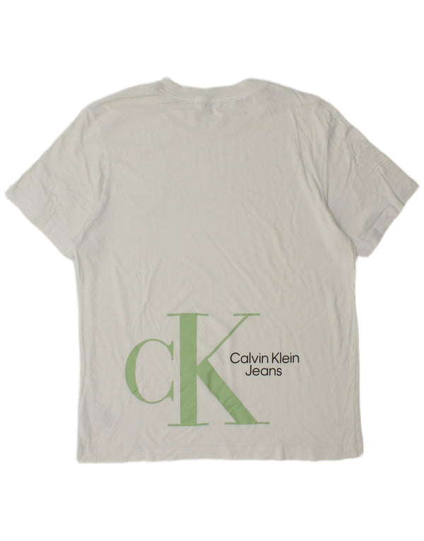 Calvin Klein Jeans Ανδρικό γραφικό T-Shirt Top μεγάλο λευκό βαμβακερό