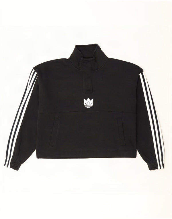 Adidas Womens Oversized Crop Button Neck Sweatshirt Jumper UK 8 Small Black