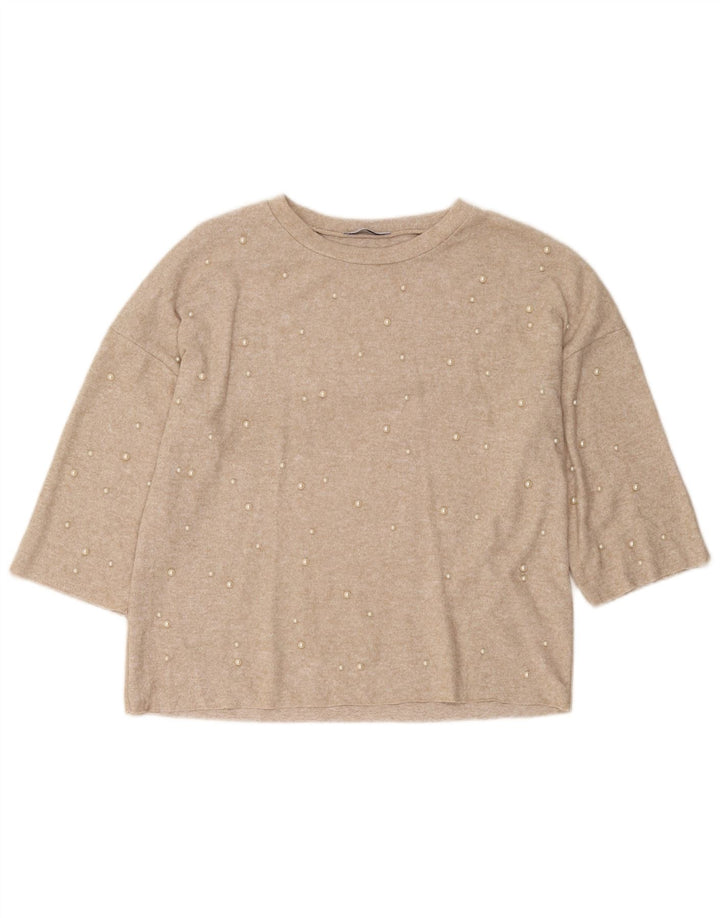 Zara γυναικείο πουλόβερ Trafaluc Top 3/4 μανίκια UK 10 Small Beige Flecked