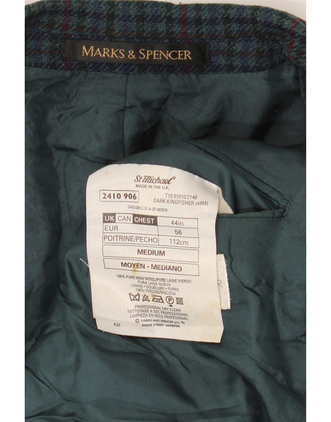 Marks & Spencer Ανδρικό μπουφάν St. Michael Blazer UK 44 XL Green Houndstooth