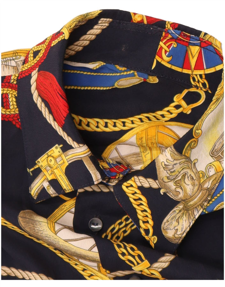 Vintage ανδρικό πουκάμισο με κοντό μανίκι, αφηρημένο σχέδιο, μεσαίο μπλε ναυτικό