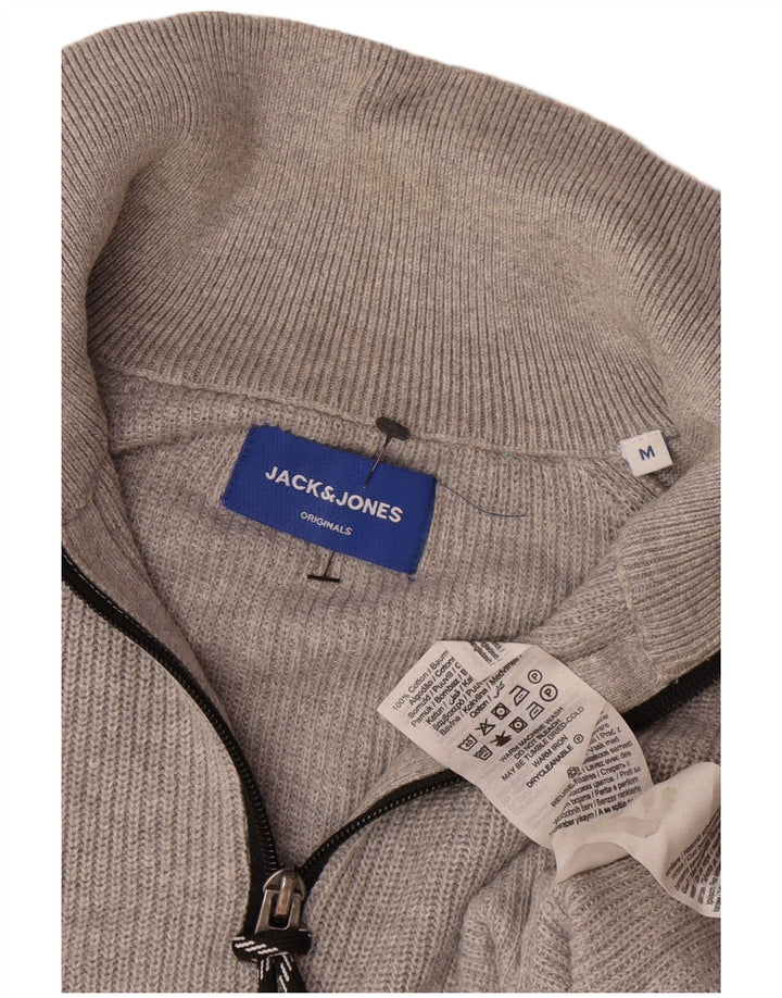 Ανδρικό πουλόβερ Jack & Jones με φερμουάρ, μεσαίο βαμβακερό γκρι