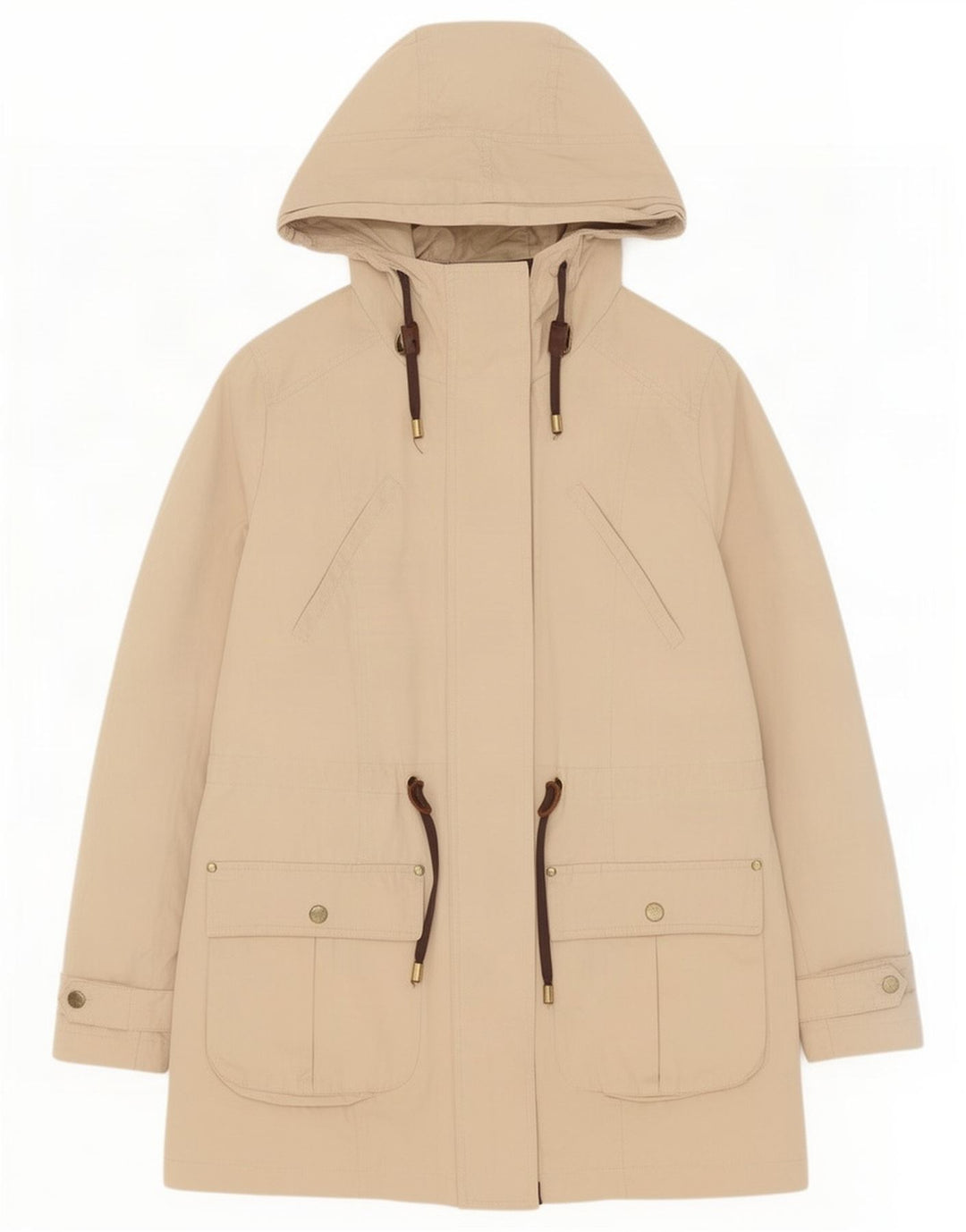 Zara Γυναικείο μπουφάν Parka με κουκούλα UK 14 Medium Beige Polyester