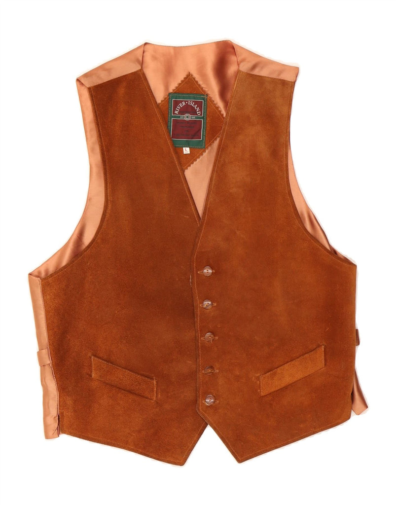 RIVER ISLAND Mens Suede Waistcoat Large Brown Leather Vintage River Island and Second-Hand River Island from Messina Hembry 