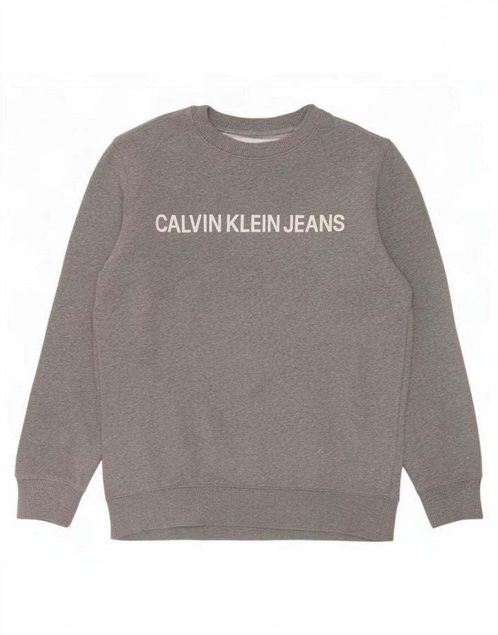 Calvin Klein Jeans Ανδρικό γραφικό φούτερ Jumper Μικρό γκρι βαμβακερό