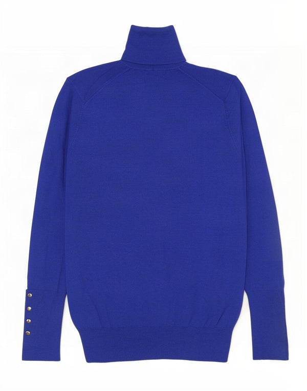 Zara Γυναικείο πουλόβερ με ρολό λαιμόκοψη UK 10 Small Blue Viscose