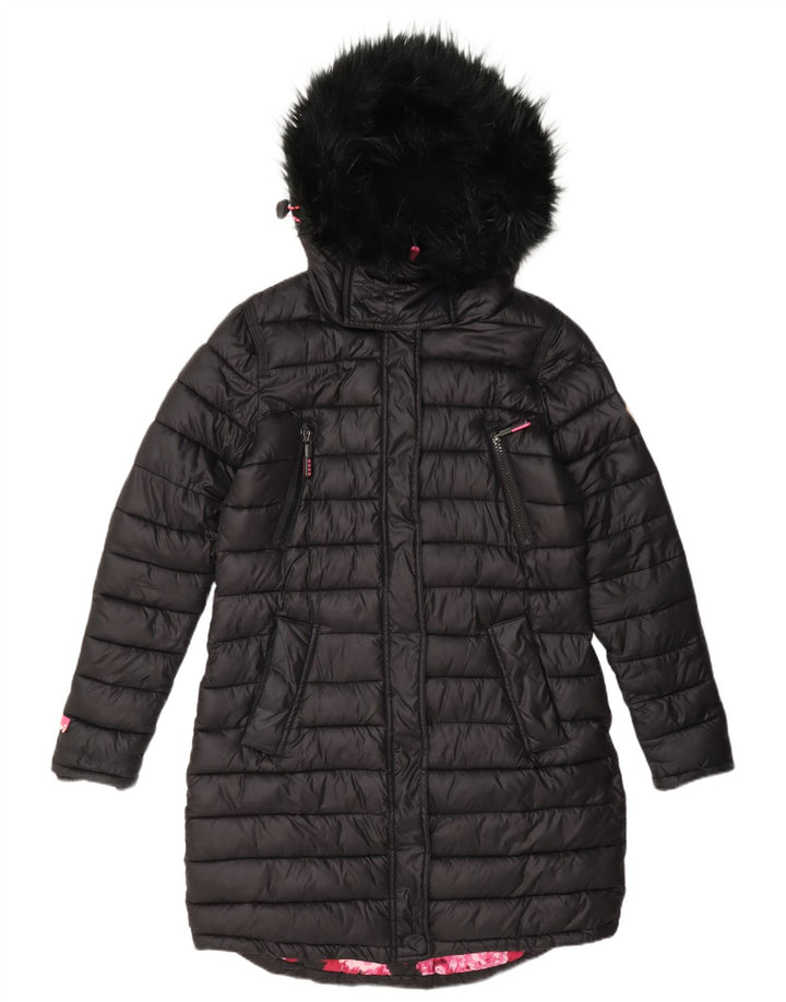 Superdry γυναικείο παλτό με κουκούλα με επένδυση UK 12 μεσαίο μαύρο νάιλον