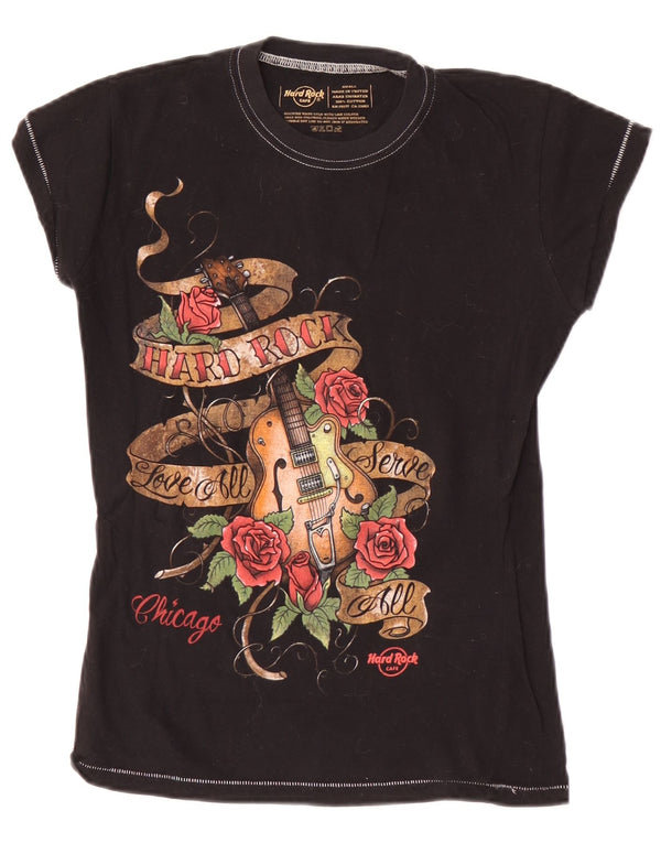 Hard Rock Cafe Γυναικείο T-Shirt γραφικών Chicago Top UK 8 Small Black Cotton