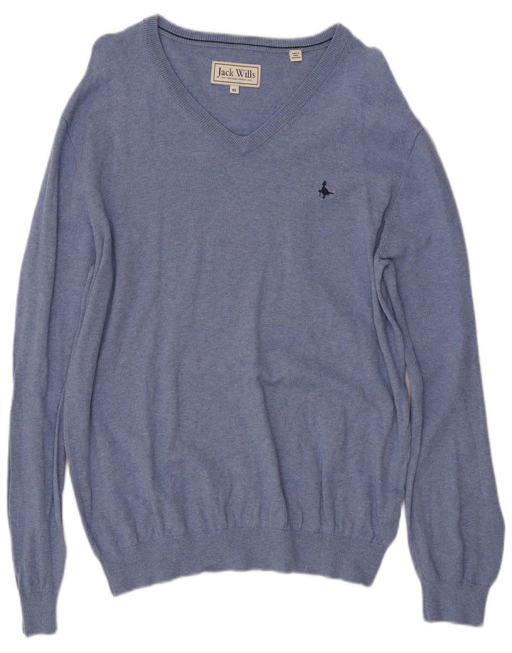 Ανδρικό πουλόβερ JACK WILLS με V λαιμόκοψη XL Μπλε βαμβακερό