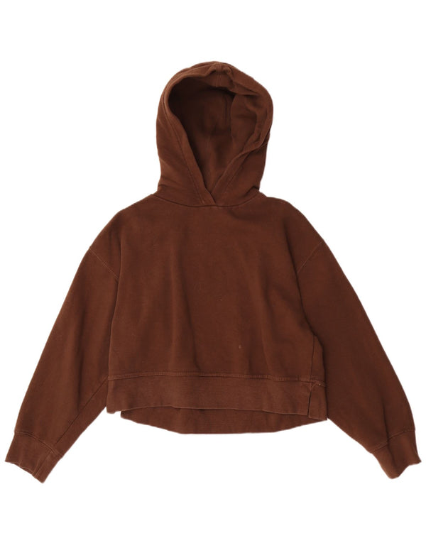 Zara Womens Crop Oversized Hoodie Jumper UK 10 Small Brown Βαμβακερό