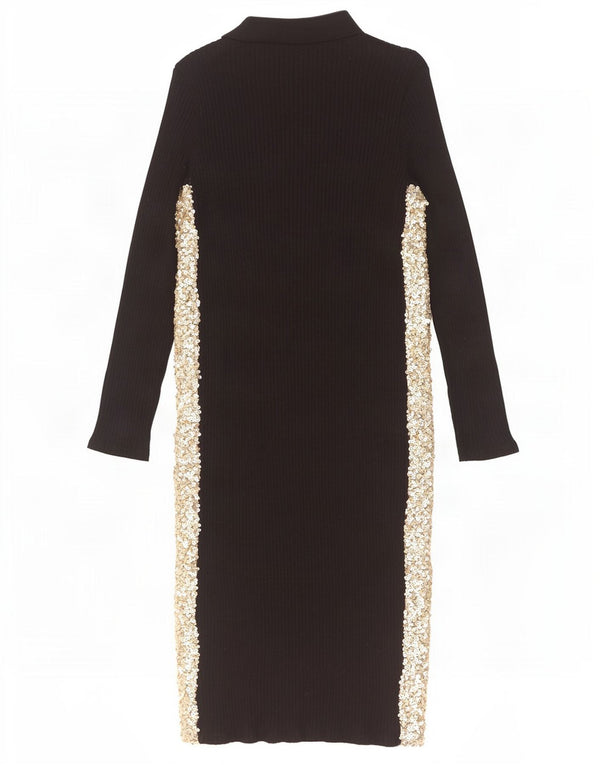 Zara Γυναικείο μακρυμάνικο φόρεμα πόλο UK 14 Large Black Colourblock