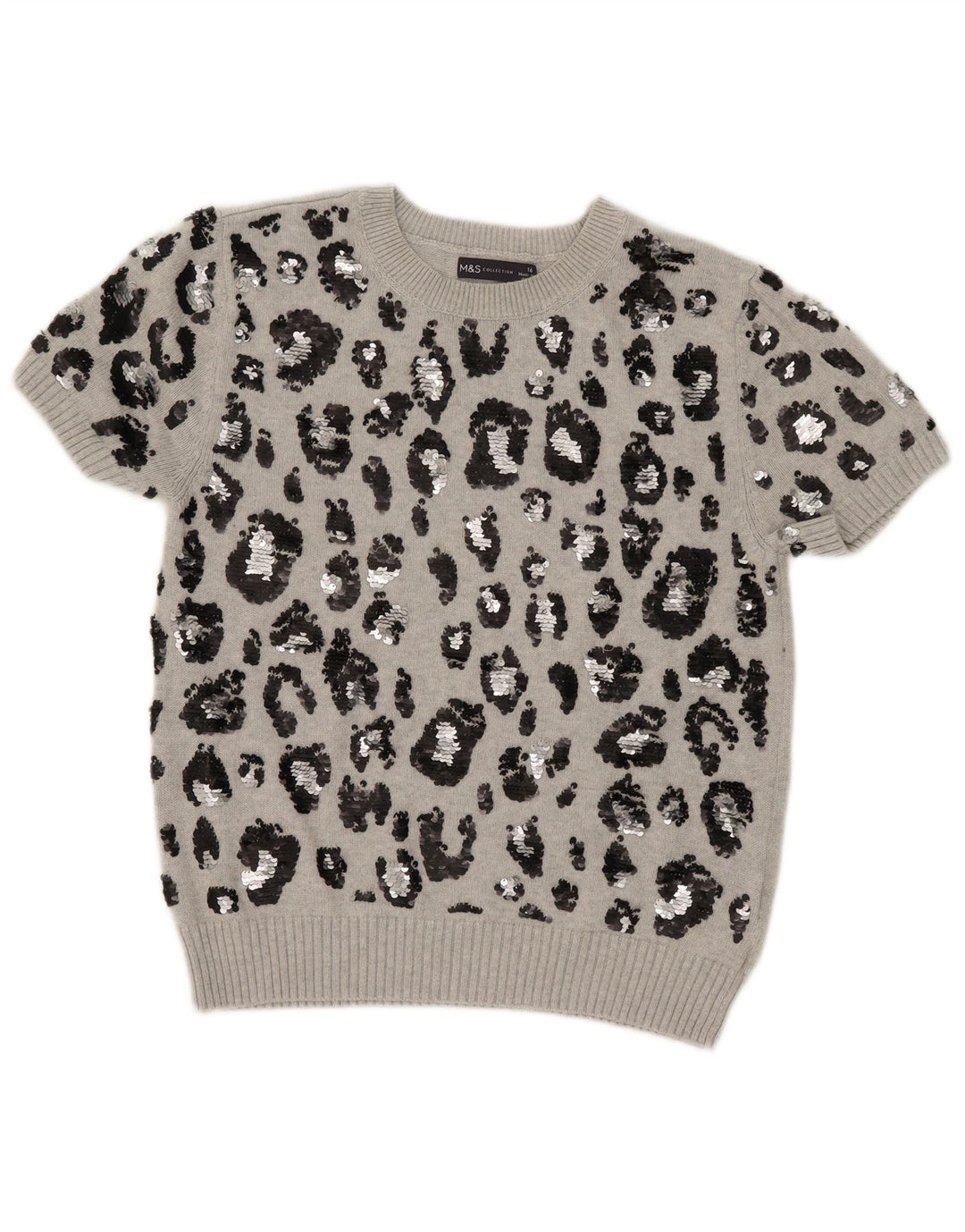 Marks & Spencer Γυναικείο πουλόβερ με λαιμόκοψη Crop Crew UK 16 Large Grey