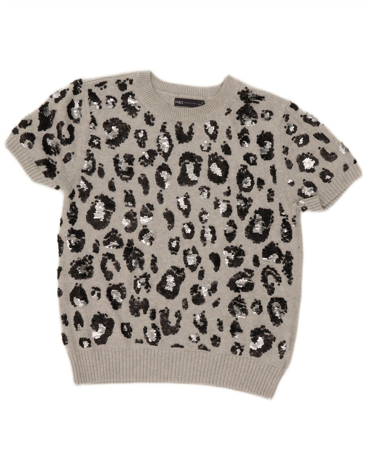 Marks & Spencer Γυναικείο πουλόβερ με λαιμόκοψη Crop Crew UK 16 Large Grey