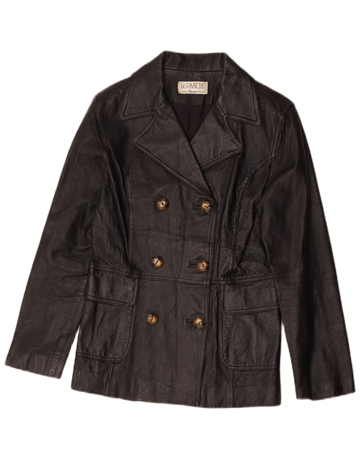 Vintage γυναικείο διπλό δερμάτινο μπουφάν UK 8 Small Black Classic