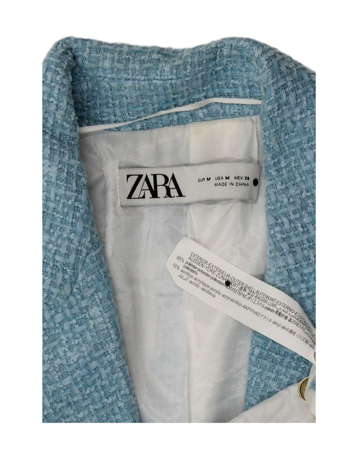 Zara Γυναικείο μπουφάν blazer διπλό στήθος UK 14 Medium Blue Check Polyester