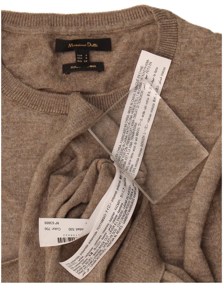Massimo Dutti Γυναικείο πουλόβερ με λαιμόκοψη UK 10 Small Beige Wool