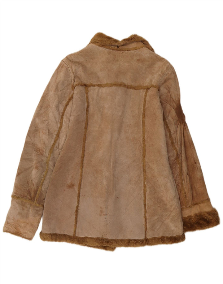 Zara Γυναικείο Shearling Jacket UK 14 Medium Beige Leather