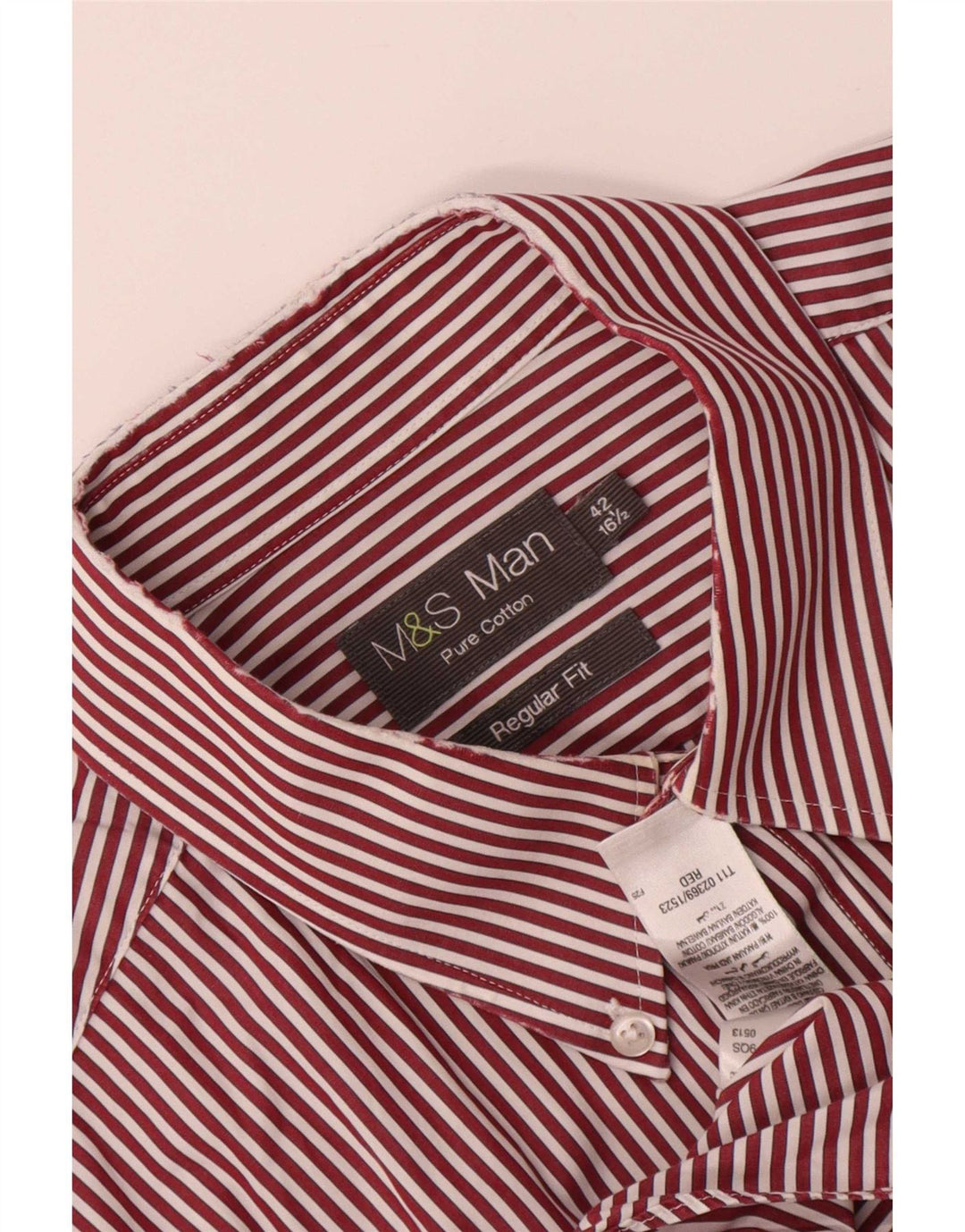 Marks & Spencer Ανδρικό πουκάμισο με κανονική εφαρμογή Μέγεθος 42 16 1/2 Large Red Pinstripe