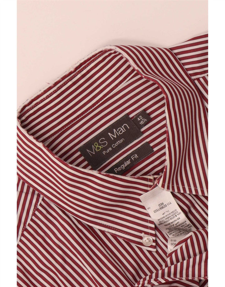 Marks & Spencer Ανδρικό πουκάμισο με κανονική εφαρμογή Μέγεθος 42 16 1/2 Large Red Pinstripe