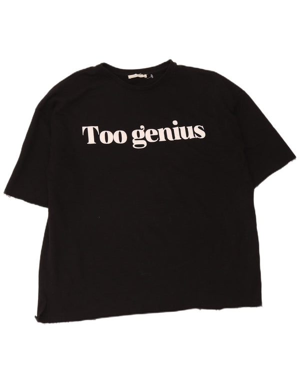 Zara Γυναικείο Trafaluc T-Shirt Oversized γραφικό Top UK 14 Medium Black