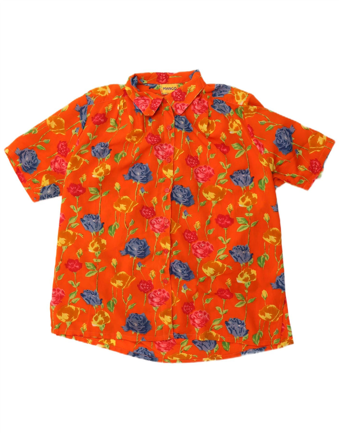 Mango γυναικείο κοντομάνικο πουκάμισο oversized μπλούζα UK 16 Μεγάλο Πορτοκαλί Floral