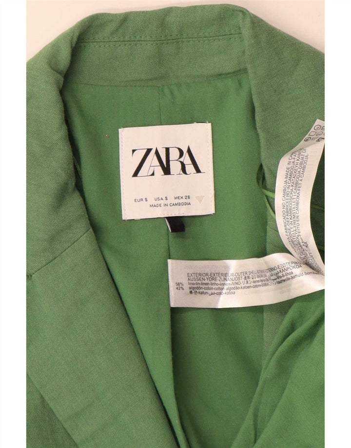 Zara Γυναικείο Μπουφάν Μπλέιζερ με 2 Κουμπιά UK 10 Μικρό Πράσινο Λινό