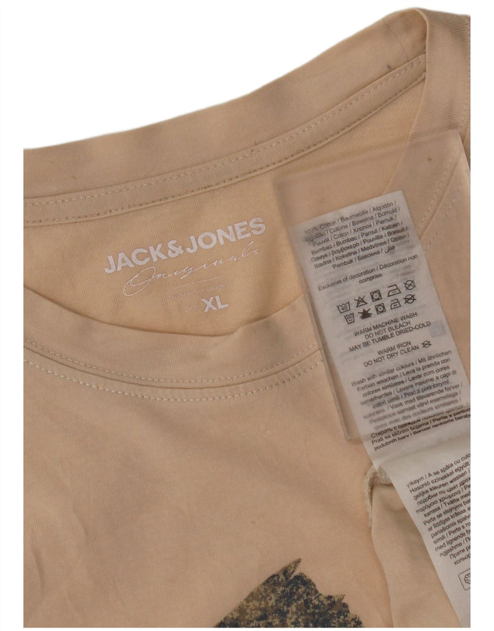 JACK & JONES Ανδρικό γραφικό T-Shirt Top XL Beige βαμβακερό