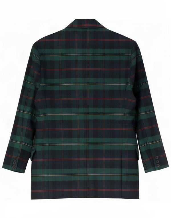 Benetton Womens 2 Button Blazer Jacket IT 42 Medium Green Plaid Polyester