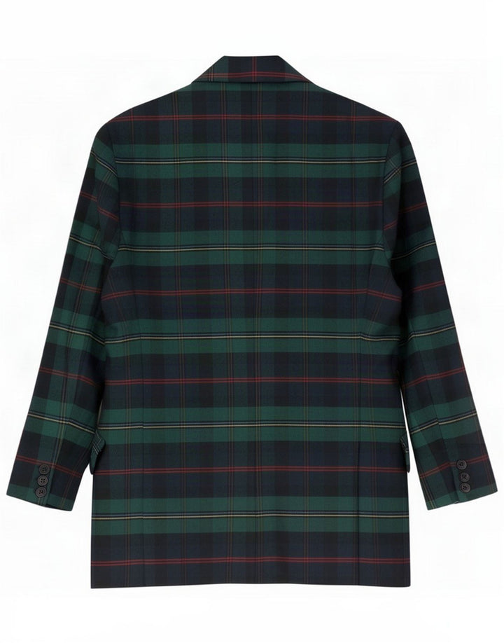 Benetton Womens 2 Button Blazer Jacket IT 42 Medium Green Plaid Polyester